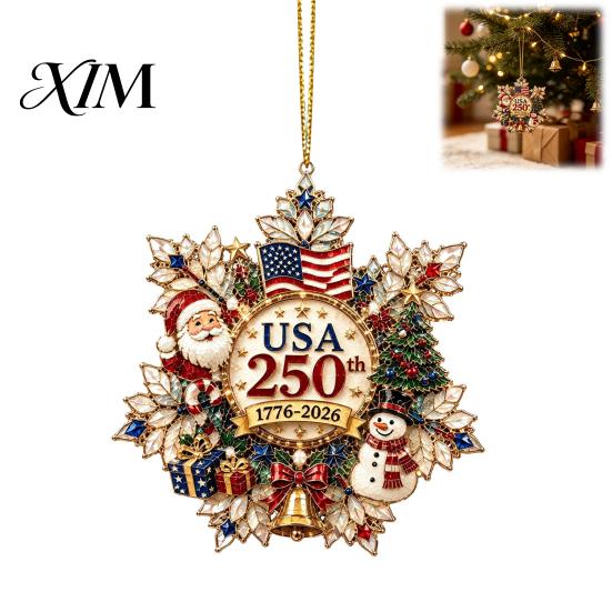 Decorative Fence Branch Accents Christmas Acrylic Hanging Ornament, Double Side Printed 250th Anniversary Pendant Personalized Festive Wall for Tree,