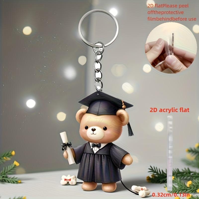 2D Acrylic Flat Graduation Bear Keychain Set Cartoon Decorative Keys with Tassels, Perfect for Fans and Students, Graduation Gift Idea