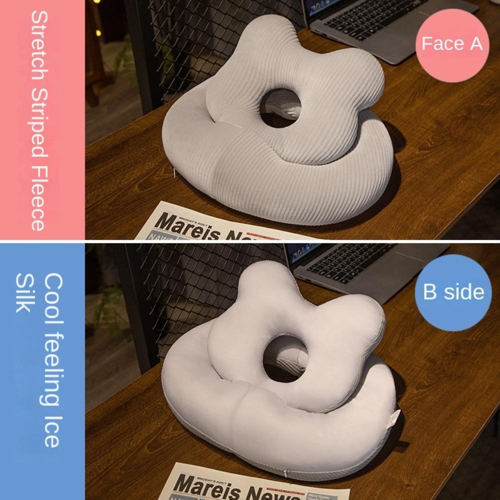 Double-sided Bear Pillow Stuffed Toy Plush&Ice Silk Sunmer Nap Pillow Winter