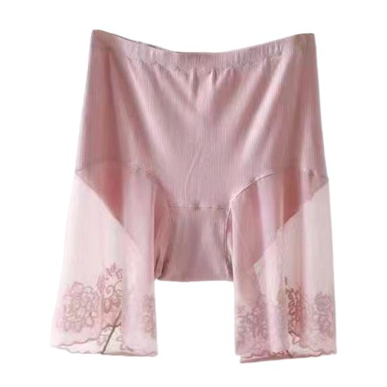 Women Safety Pants High Elasticity Solid Color Seamless Lace Patchwork Anti-exposure High Waist Tummy Control Quick Dry Mini