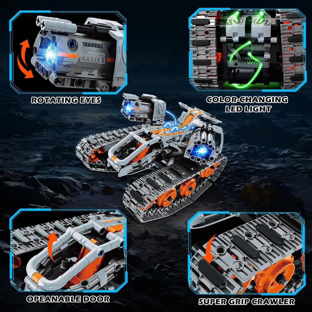 5-in-1 Building Toys with LED Light, APP & Remote Controll Building Block Set, 604 PCS RC Tech Rechargeable Tank Robot Sleigh Tracked Racer Toy, Gift