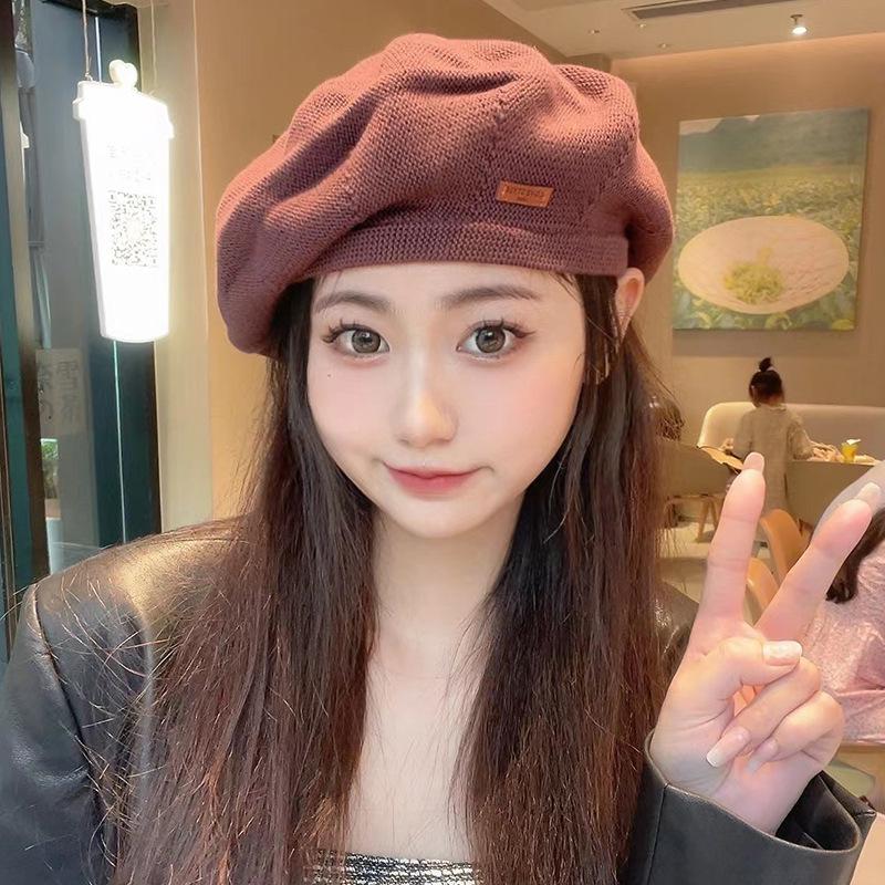 New Autumn and Winter Hat for Women Korean Style Versatile Beet Hat Showing Face Little Painter Hat for Women Breathable Black Beret Hat