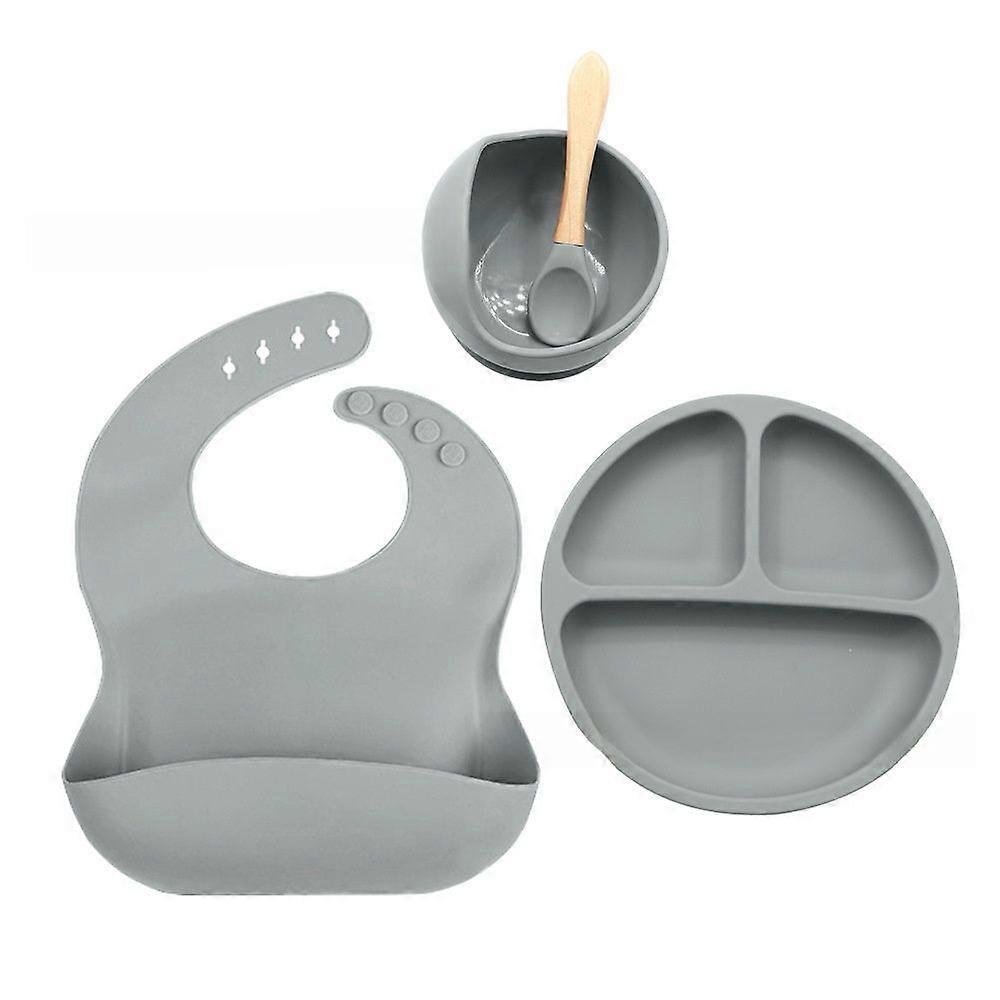 Children's Silicone Tableware Ten-piece Set Baby's Silicone Separated Dinner Plate Supplementary Bowl Fork Spoon Bib Mother and Baby Tableware Suit