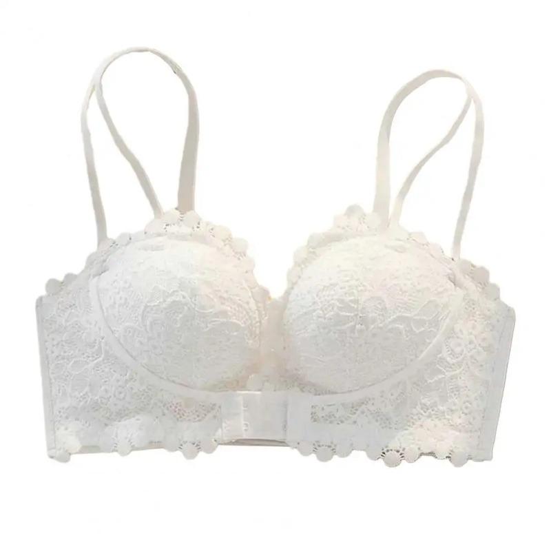 No Wire Lace Bra Thin Push-up Underwear Women's Lace Spaghetti Strap Underwear with Push Up Wireless Bra Mid Waist
