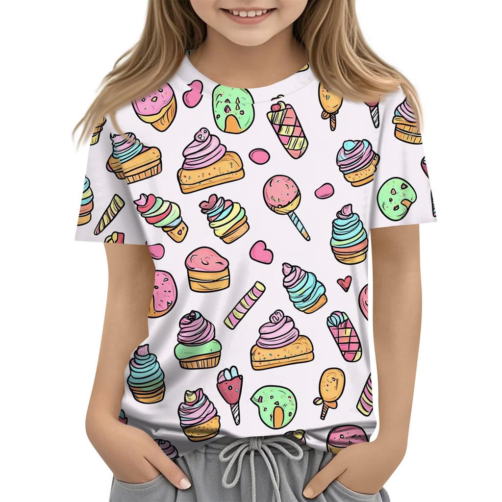 Children's Fashion Casual Short Sleeve Plant Printed Round Neck T-Shirt Top