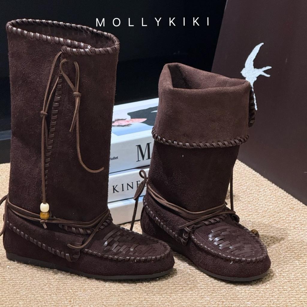 Retro Tassel Strap Western Boots 2025 Autumn New Leather Slim Boots Can Be Folded Stack Boots Martin Boots