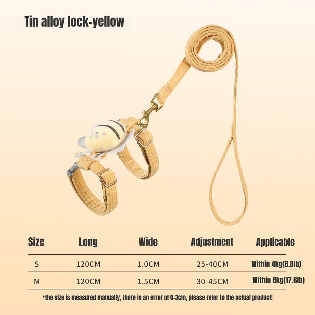 Набор шлейки, поводка и ошейника для кошки, регулируемая мультяшная пчела, двухслойная шлейка для собаки, для маленьких и средних питомцев, аксессуары для ошейника