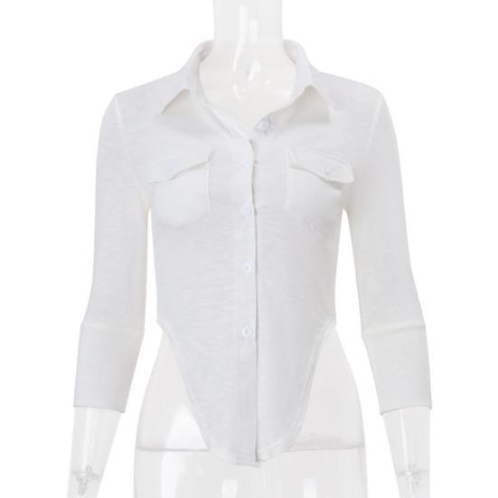 Женская рубашка Yousheng, белая, с длинным рукавом, с лацканами, с завязками на подоле, однотонная короткая повседневная одежда для офиса, отпуска, вечеринки, отдыха на открытом воздухе