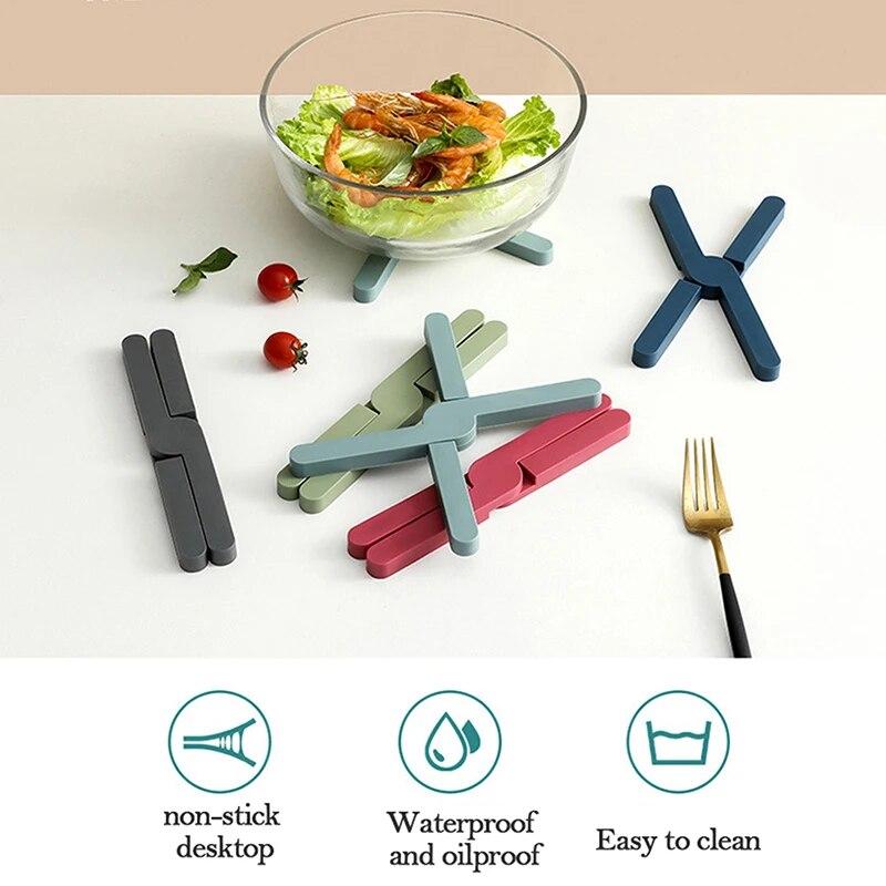 Non-slip Silicone Pad Trivets Collapsible Cross Trivets Pot Holder Table Placemat Dish Plate Coaster Heat-Resistant Pot Holder
