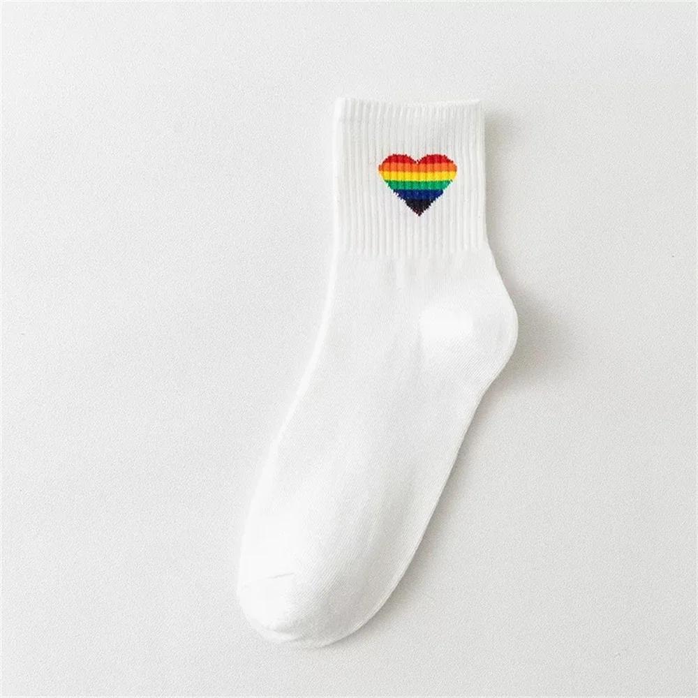 Забавные мультяшные носки с сердечком, астронавтом, радужными полосками, отпечатком медвежьей лапы, спортивные, хипстерские, харадзюку, повседневные, мягкие, из белого хлопка, дропшиппинг