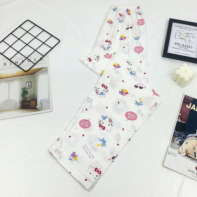 Женские Мультяшные Пижамные Штаны Hello Kitty - Летние Повседневные, Свободный Крой для Дома или Улицы