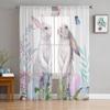 Easter Bunny Flower Butterfly Watercolor Rabbit Tulle Curtains For Living Room Kitchen Sheer Voile Curtain Bedroom Window Panels