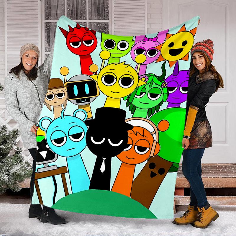 1pc SPRUNKI1 Theme Blanket - Digital Print, Polyester, Cozy for All Seasons, Perfect for Outdoor, Camping, and Travel