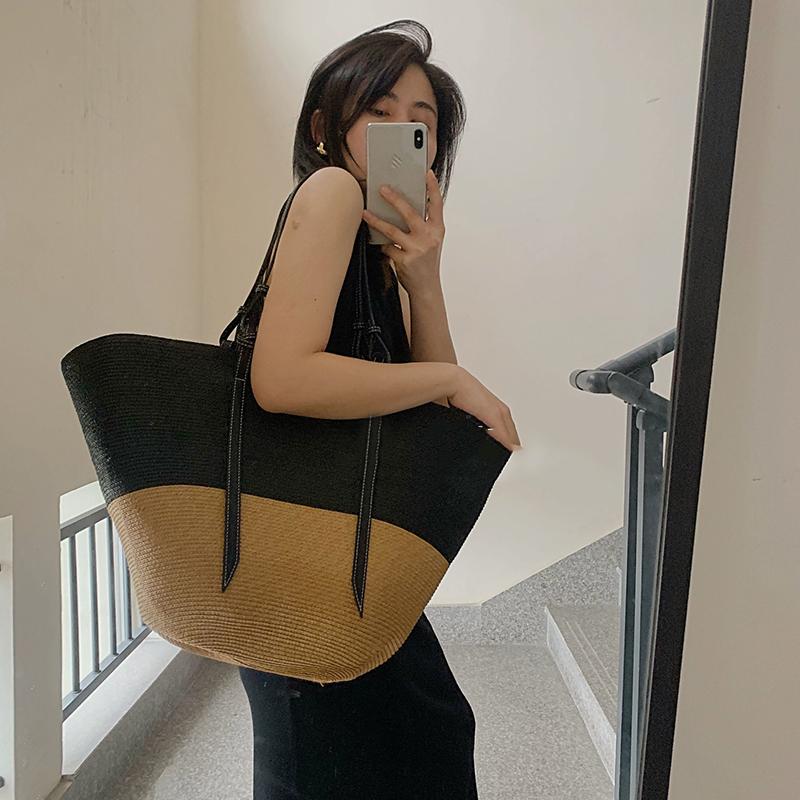 Летняя соломенная сумка-тоут женская большая вместительная сумка с ручкой из ротанга цветная пляжная сумка