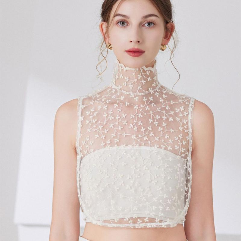 Fashion Hollow Lace Fake Collar Half Shirt Blouse Collar Detachable Faux Collar White Removable Collar Decorative Neck Top