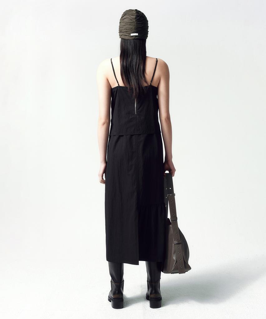 Insilence Woman Parachute Shirred Dress Black