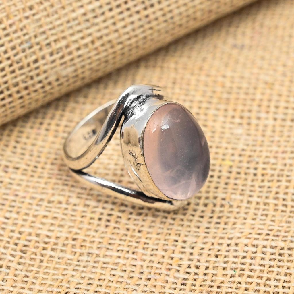 Rose Quartz Gemstone Handmade 925 Sterling Silver Jewelry Ring For Women