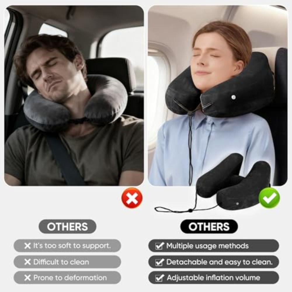 With Storage Pouch Inflatable Neck Pillow Inflatable Design U-Shaped Pillow Airplane