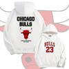 Mens Chicago Bulls 23 Hooded Sweatshirt Loose Fit Drop Shoulder Long Sleeve Streetwear