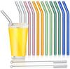 12 Pcs Glass Drinking Straws Reusable Straight Curved Glass Straws with Cleaning Brush Eco-friendly Straws for Cocktail Milk
