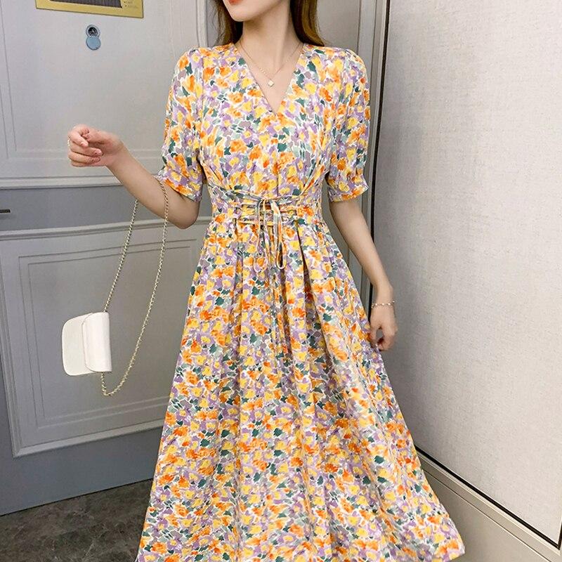 Элегантные вечерние длинные вечерние платья с V-образным вырезом, модное шикарное пляжное платье с цветочным принтом, повседневное летнее платье с короткими рукавами и принтом, халат 22205