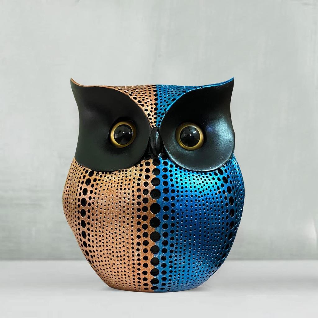 Modern Classy Lucky Owl Resin Art Figure Showpiece -(Pack of 1, Pink & Blue)
