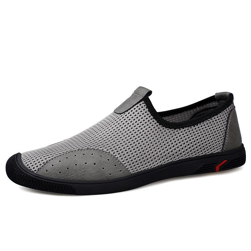 High Quality Brand Men's Mesh Shoes Breathable Lightweight Flat Shoes Versatile Gray Men's Walking Leisure Shoes Non Slip