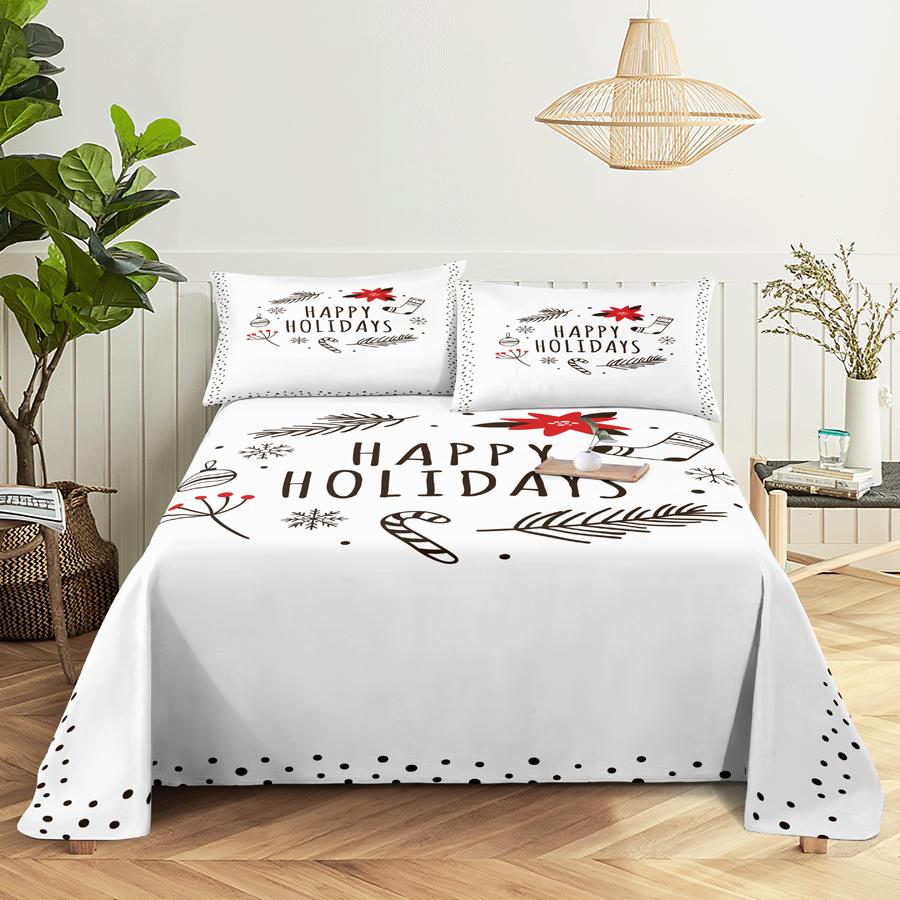 Комплект простыней 240X220 Рождественская елка с наволочкой Буквенный Зеленый Для односпальных двуспальных кроватей Детский Взрослый 3D Постельное белье Текстиль Полуторный Двуспальный
