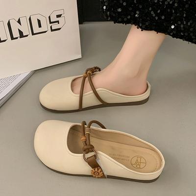 Женские летние полутапочки на плоской подошве, французские шлепанцы на одну ногу с туфлями Мэри Джейн