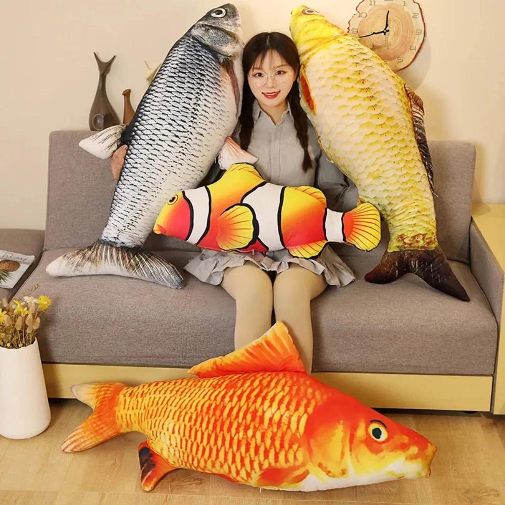 40/60cm 3D Simulation Fish Plush Toys Stuffed Soft Animal Crucian Carp Plush Pillow Creative Sofa Pillow Cushion Gift Kids Toy