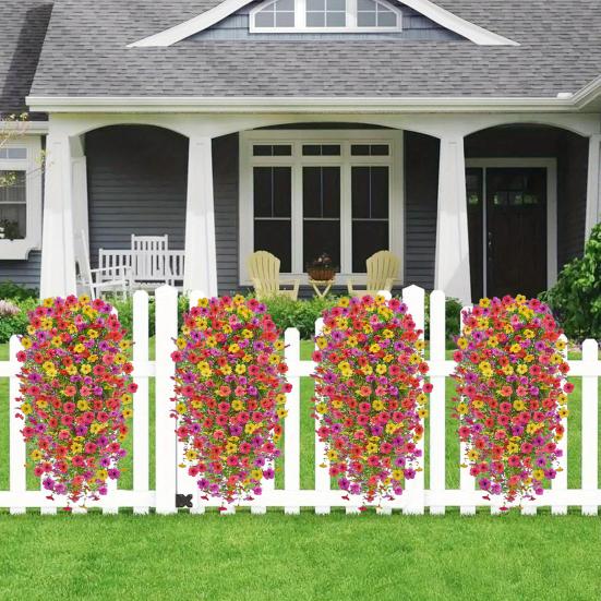 1/4 шт. Подвесные искусственные фиолетовые цветы Устойчивые к УФ-лучам Искусственные шелковые цветы Свадебная вечеринка В помещении На открытом воздухе Сад Настенный подвесной Искусственный цветущий декор