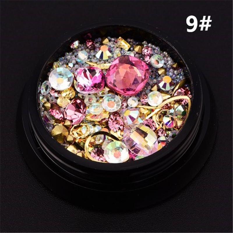 Смешанные украшения для ногтей «сделай сам», красочные микробусины, круг из драгоценных камней, 3D блестящие кристаллы и стразы, инструмент для дизайна ногтей