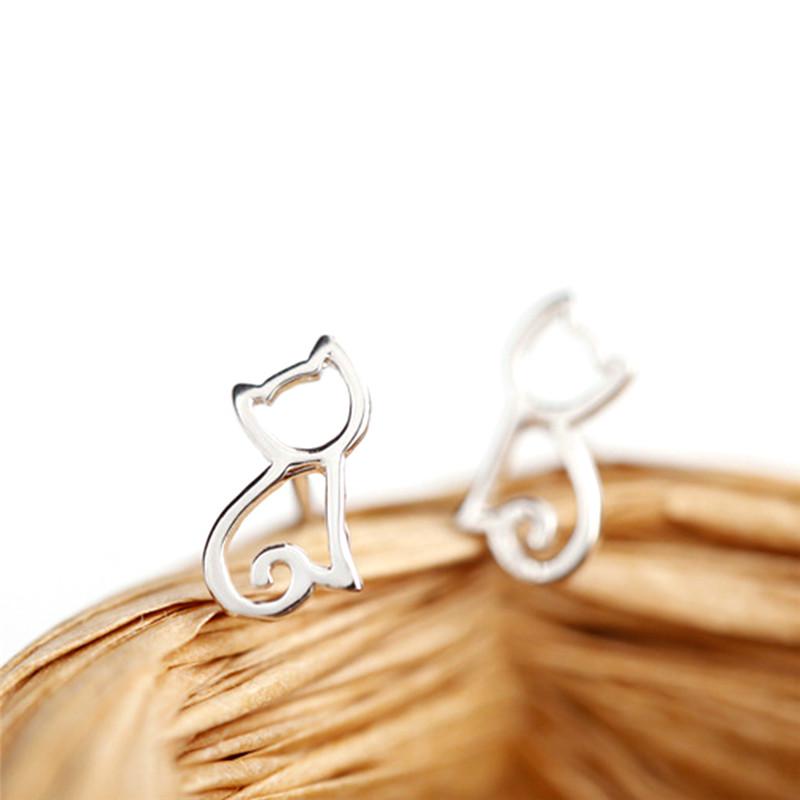 Милые женские и девчачьи милые серебряные серьги-гвоздики в виде животных, серьги-гвоздики в виде кошки, ювелирный подарок