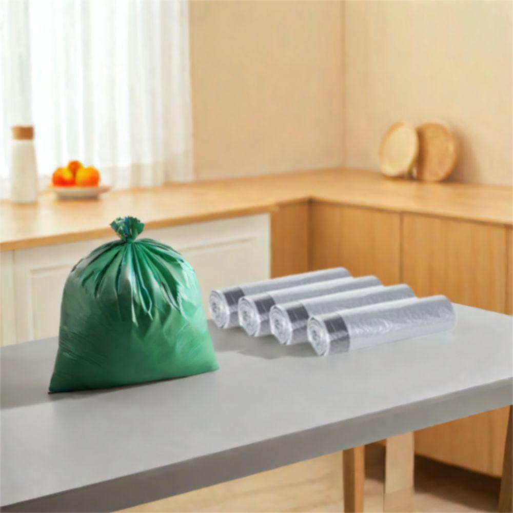 4Rolls PE Material Garbage Bags Odor-Control Rubbish Bags Portable Drawstring Trash Bags Bathroom