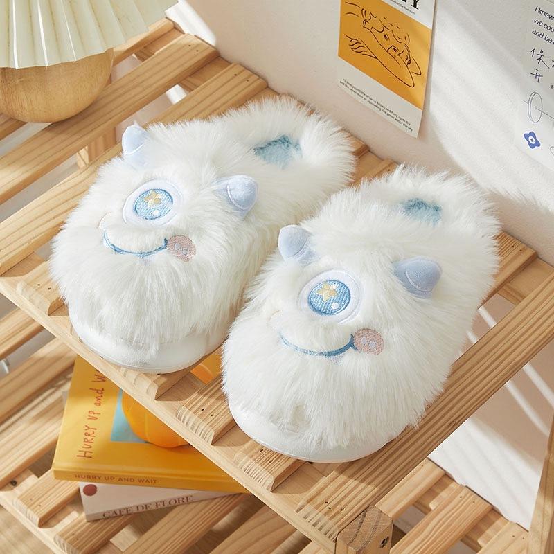 Милые зимние пушистые тапочки для женщин, домашние нескользящие домашние тапочки, теплая зимняя домашняя обувь