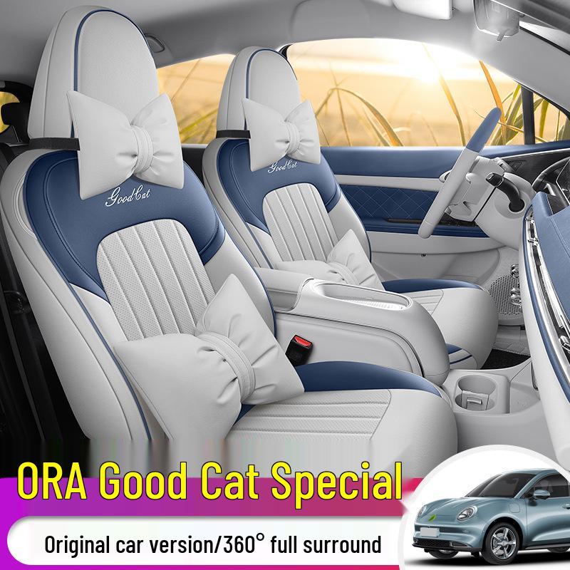 ORA Good Cat GT Универсальный кожаный чехол на автомобильное сиденье - Мультяшный дизайн, Четыре сезона, Полный обхват