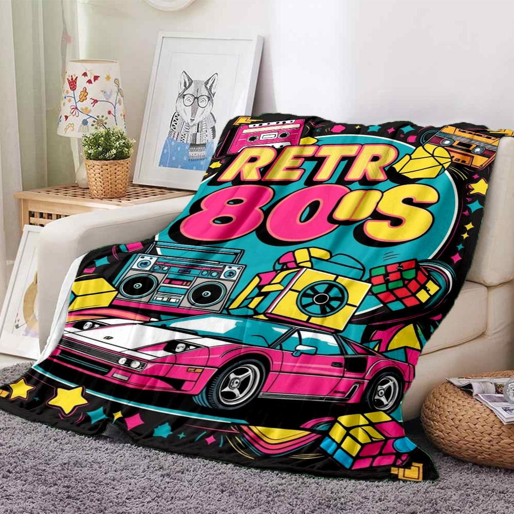 1pc Retro 80s Blanket Lightweight Flannel Blanket Throw Blanket For Sofa, Bed, Travel, Camping, Livingroom, Office, Couch