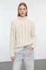 Women's Fashionable Stylish Sweater Stone Soft Textured Wide Fit Openwork Perforated High Collar Knitwear Sweater
