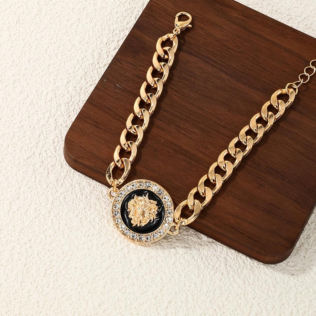 Роскошный кубинский браслет-цепочка с геометрической монетой в виде головы льва, стиль хип-хоп, простая элегантность, модные украшения для мужчин и женщин