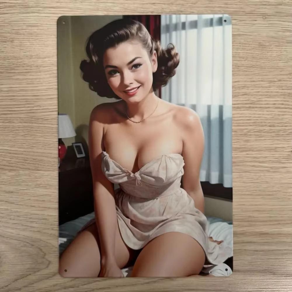 Винтажная металлическая жестяная табличка Девушка в бикини на пляже Настенное искусство Ретро Декор для улицы и помещений