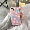 Ins корейский 3d розовый синий бант решетчатый мягкий чехол для телефона для Iphone 14 12 11 13 Pro Max 11 12 13 14 защитная задняя крышка для милой девушки