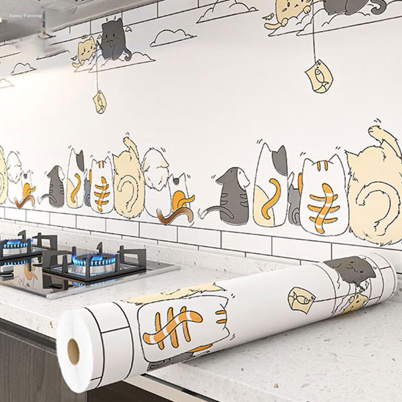 Oil-Proof Sticker, Small Cat Design, 60*300cm, Kitchen Decal, Waterproof And Oil-Resistant, Self-Adhesive, Heat-Resistant Countertop Protective Film