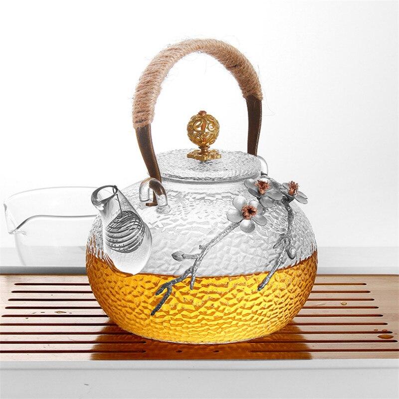 Креативный утолщенный термостойкий стеклянный чайник в японском стиле с цветком сливы с ручкой, домашний цветочный чайник, офисный чайник, подарок