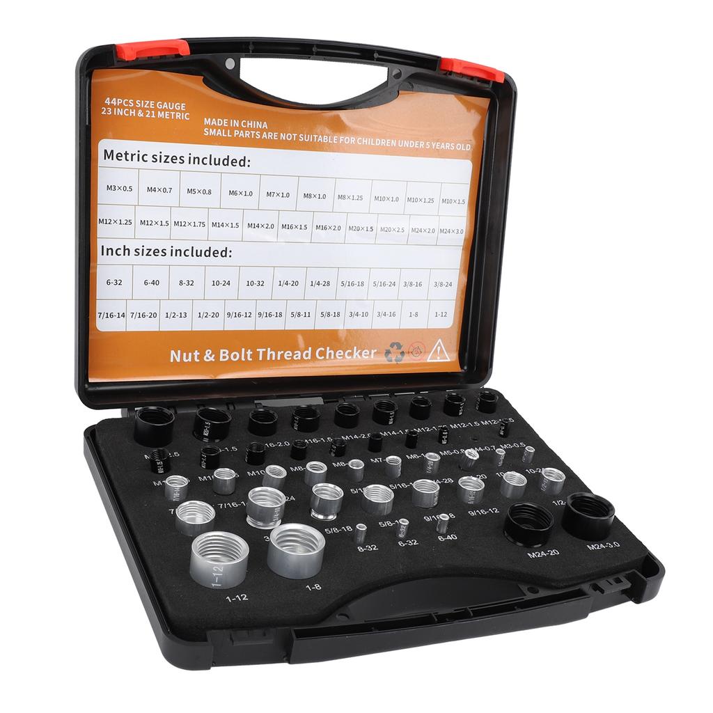 44 шт. Резьбомер для гаек и болтов Алюминиевый Высокоточный Идентификатор болтов и гаек с ящиком для хранения для имперской и