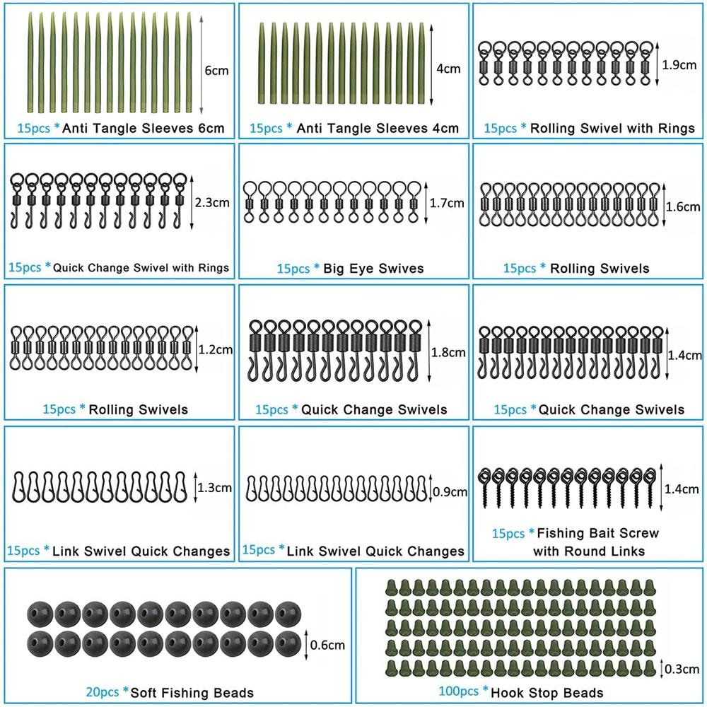 300 шт. снасти для ловли карпа, комплект поворотных застежек, быстросменные вертлюги, скоростные звенья, рукава с защитой от запутывания, стопоры для крючков, бусины, винты, снасти, оборудование для ловли карпа