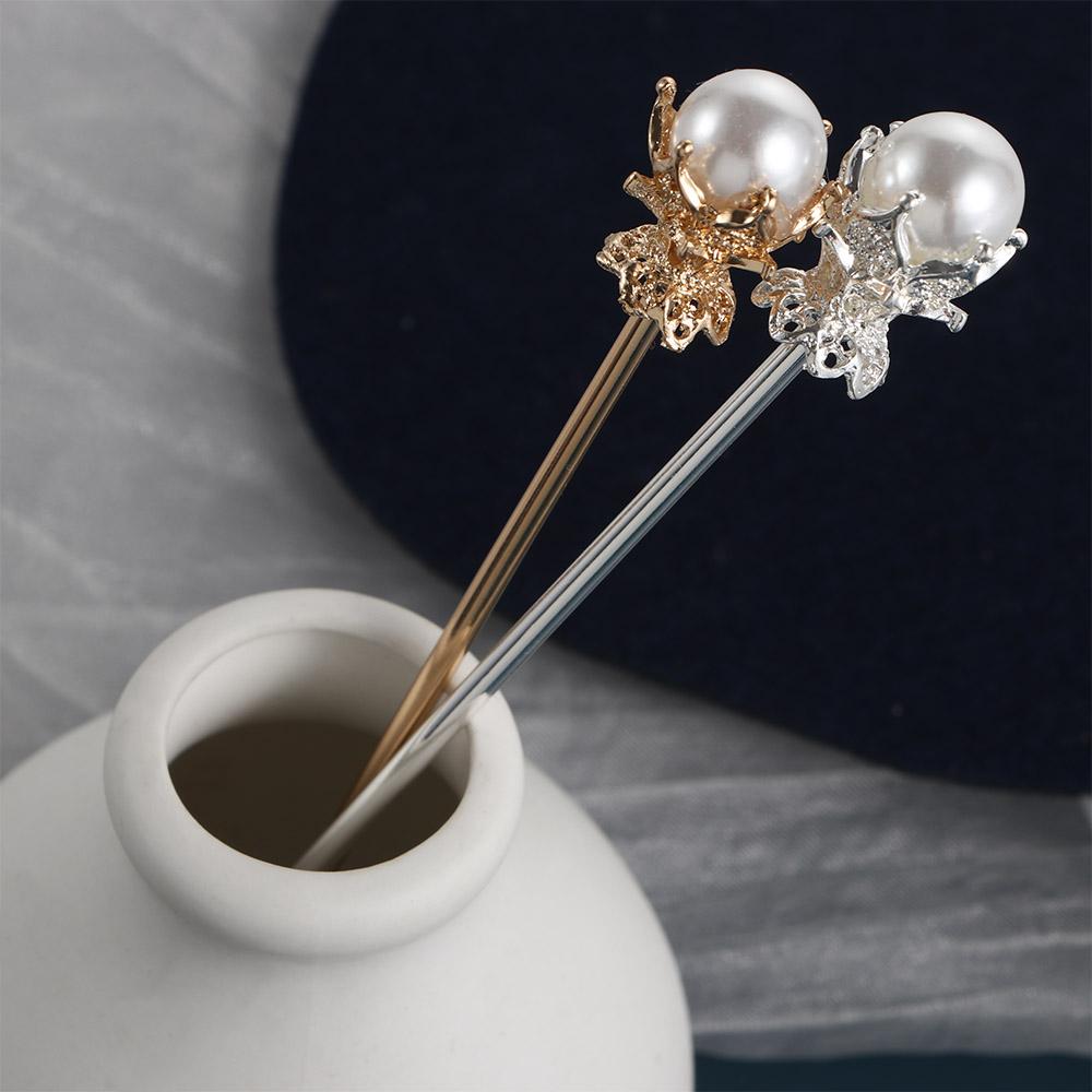 Lady Gold Silver Color Headwear Chinese Style Pearl Hairpin Hair Accessories Hair Clip Hair Sticks