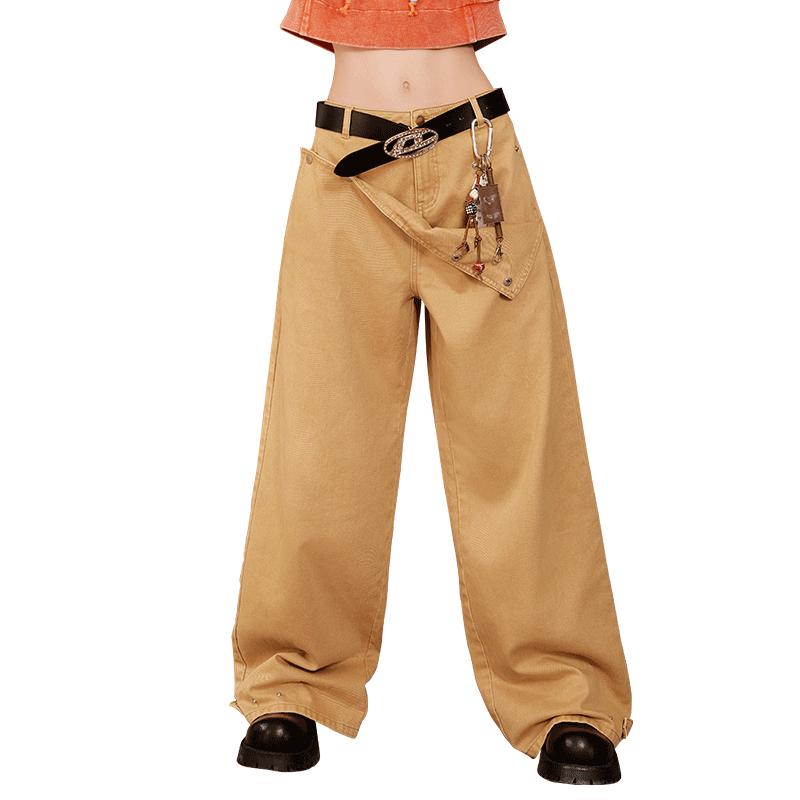 unifree American Style Loose Fit Wide Leg Casual Trousers