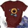 Women's Fashion Round Neck Short Sleeve T-Shirt Sunflower Printed Casual Top