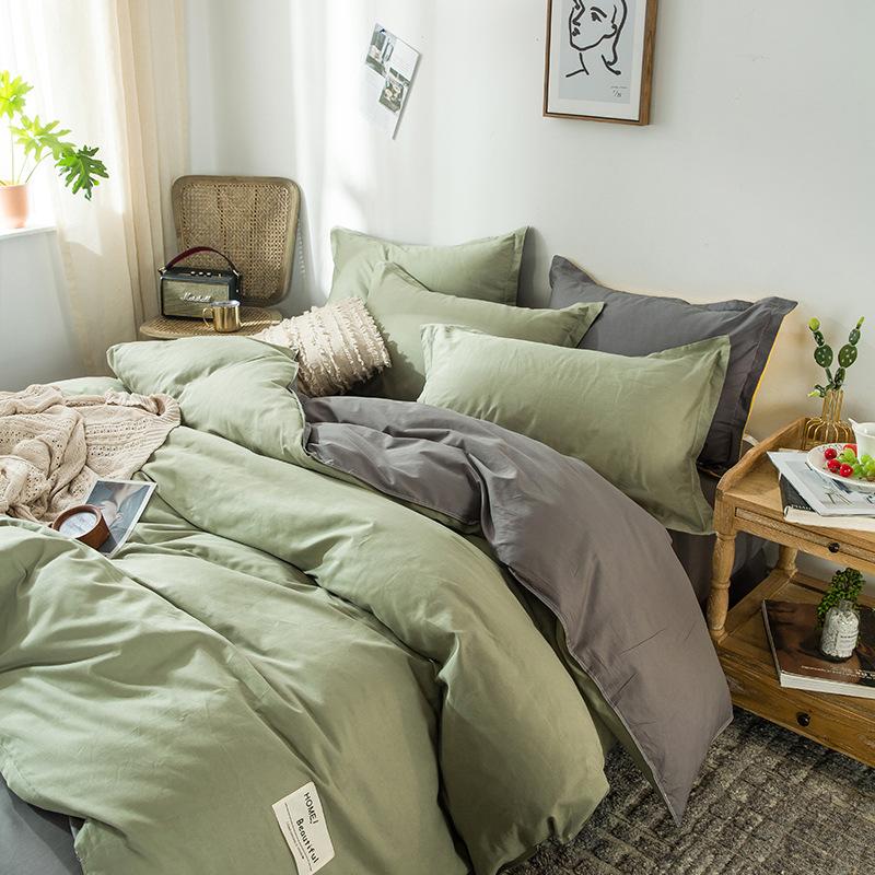 Ins стиль, сплошной цвет, хлопковая простыня из четырех предметов, пододеяльник, кровать из чистого хлопка, двойное одеяло, комплект из трех предметов