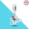 I Love Chile 925 Silver Dangle Charms Fit Original Charm Bracelet DIY For Jewelry Making Heart National Flag Letter Charm